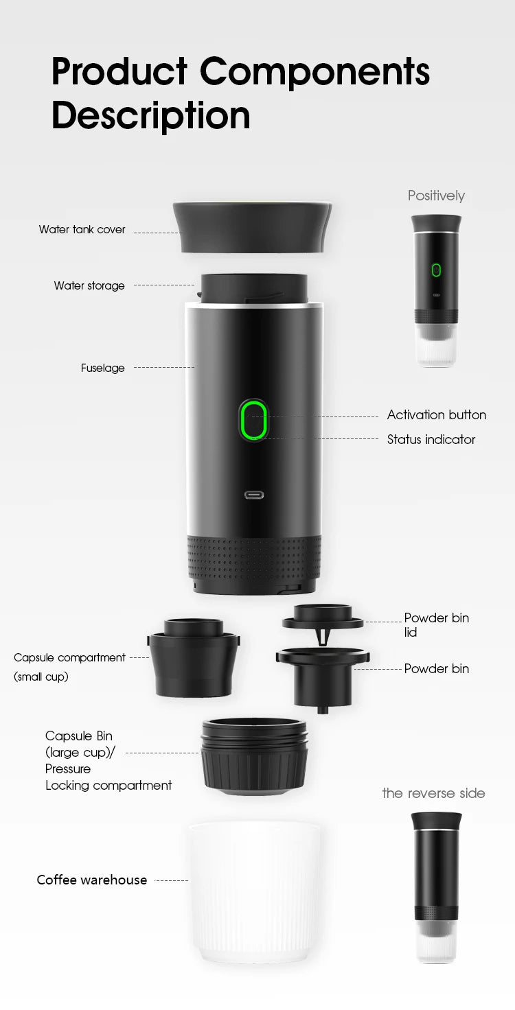 Portable Electric Espresso Coffee Maker – 3-in-1 for Car, Home & Travel
