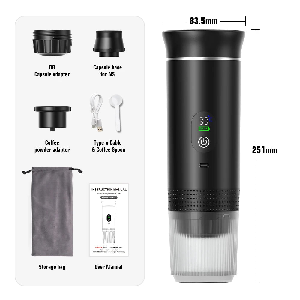 Portable Electric Espresso Coffee Maker – 3-in-1 for Car, Home & Travel