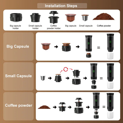 Portable Electric Espresso Coffee Maker – 3-in-1 for Car, Home & Travel