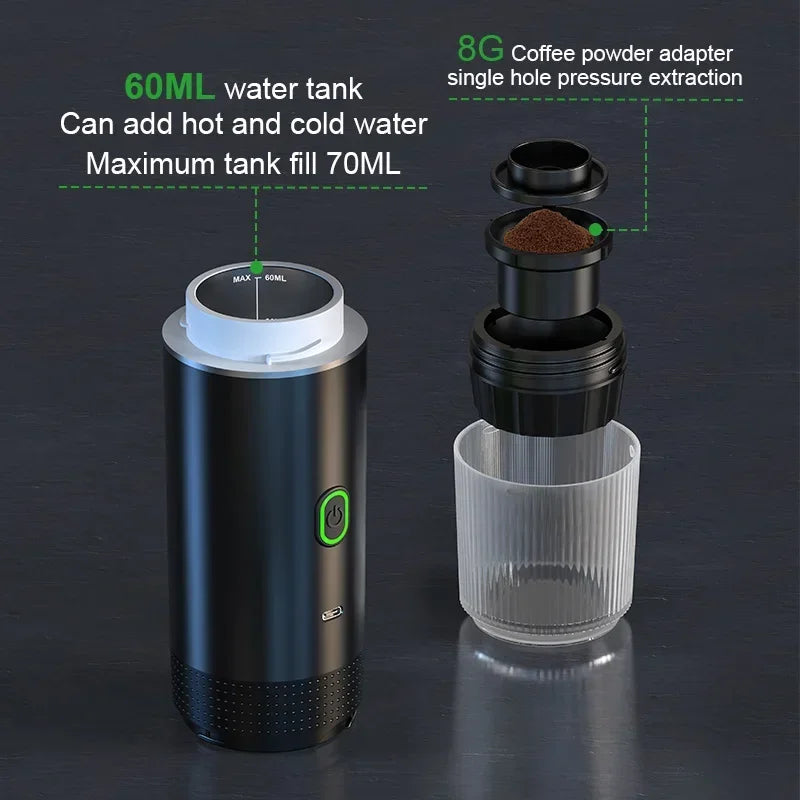 Portable Electric Espresso Coffee Maker – 3-in-1 for Car, Home & Travel